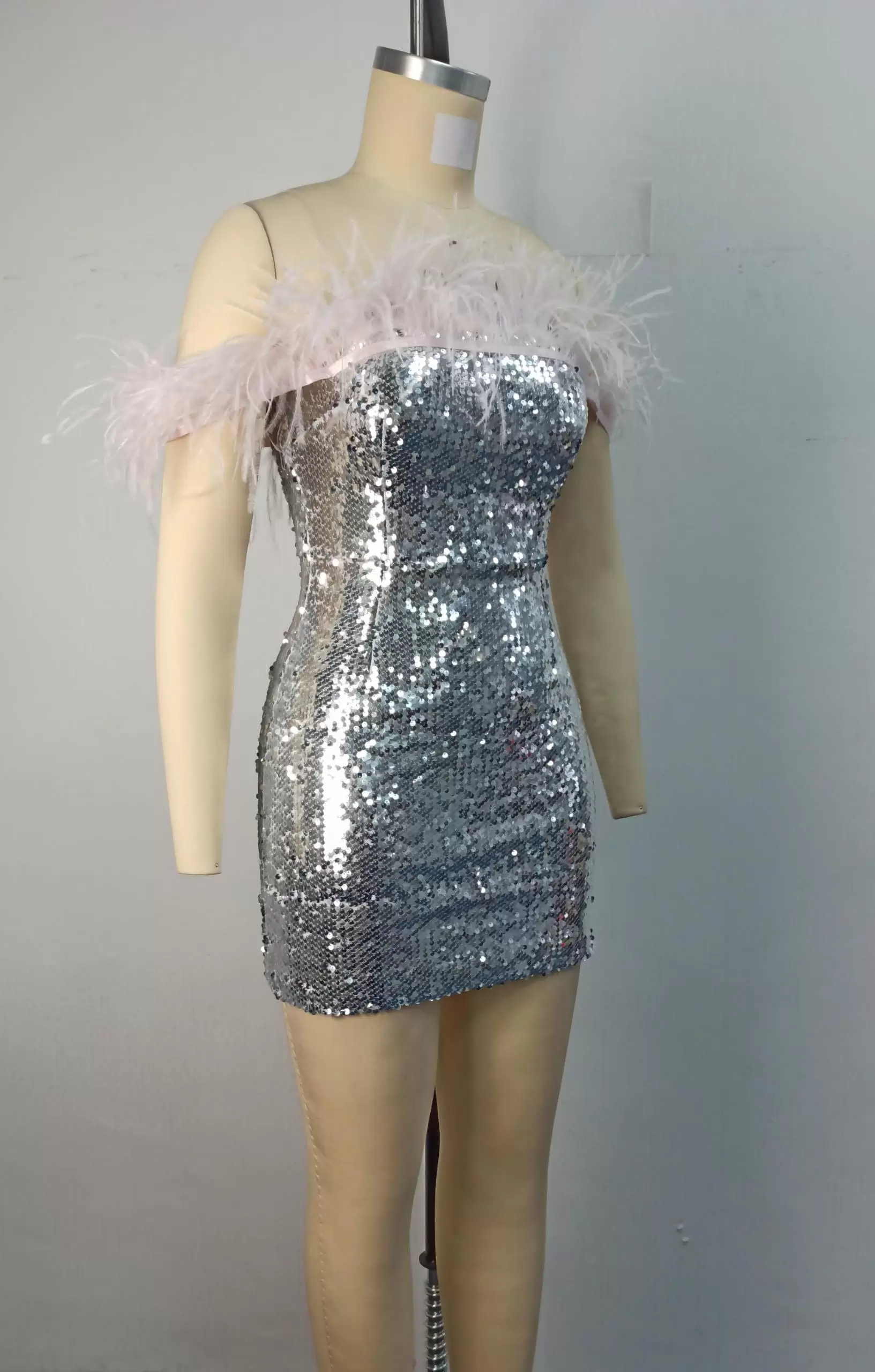 Silver Sequin Strapless Mini Dress​