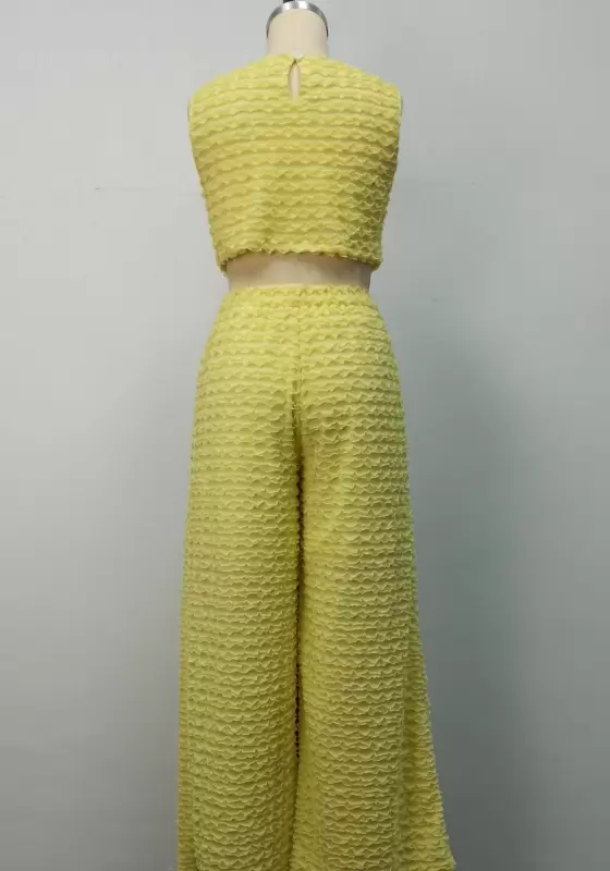 Yellow Textured Sleeveless Pants Set​