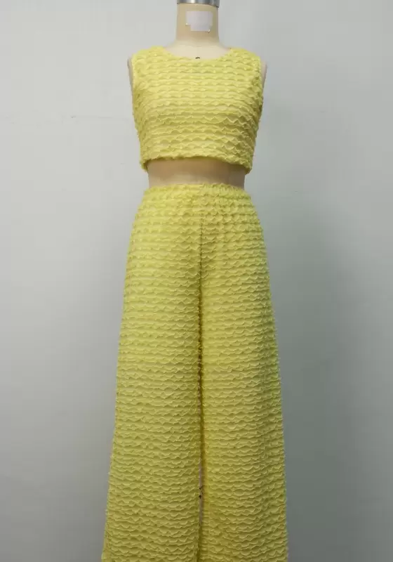 Yellow Textured Sleeveless Pants Set​