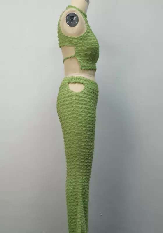 Green Textured Cutout Two Piece Set