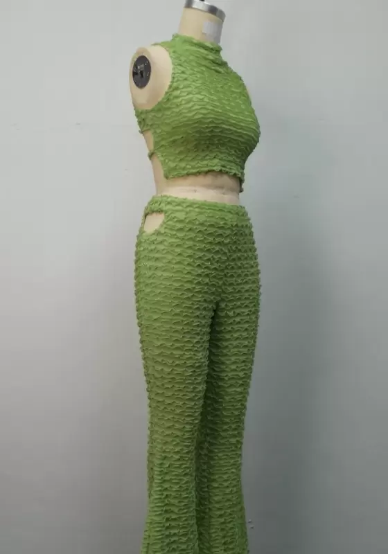 Green Textured Cutout Two Piece Set