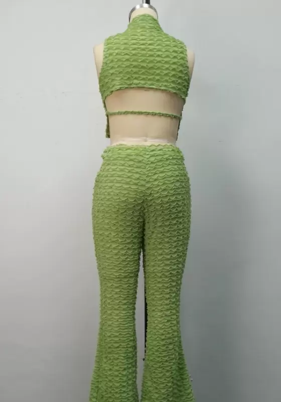 Green Textured Cutout Two Piece Set