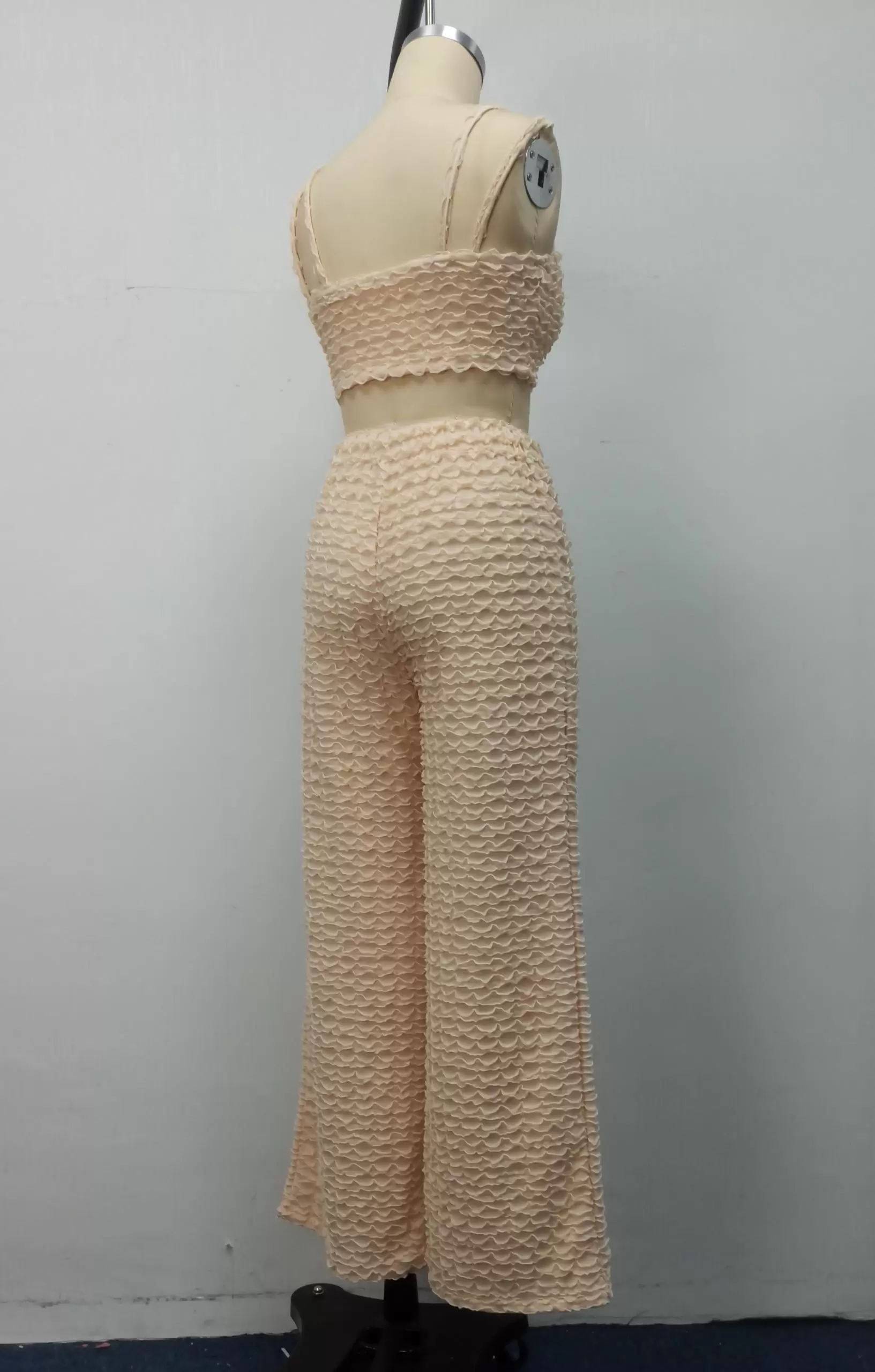 Beige Textured Cami Pants Set​