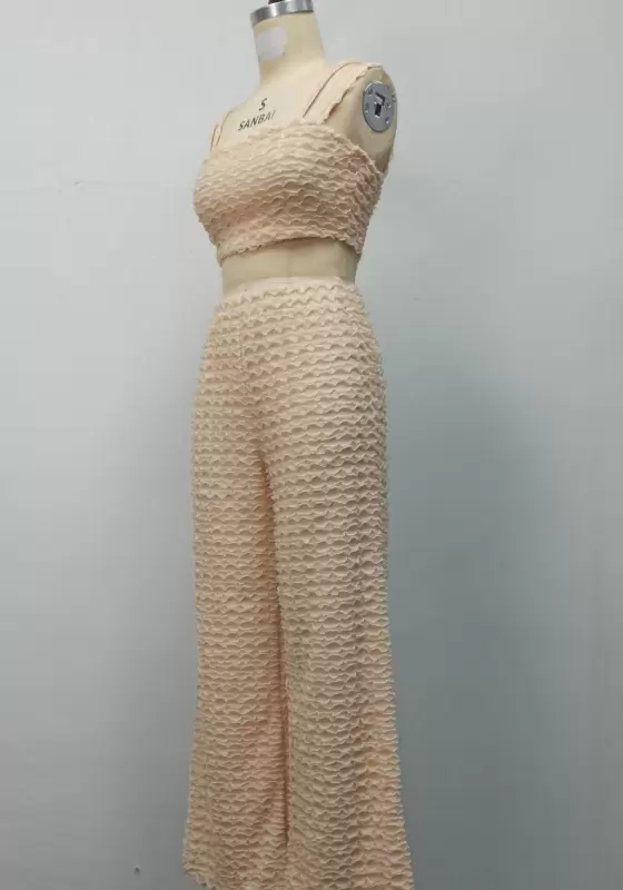 Beige Textured Cami Pants Set​