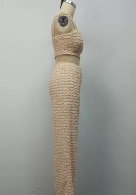 Beige Textured Cami Pants Set​