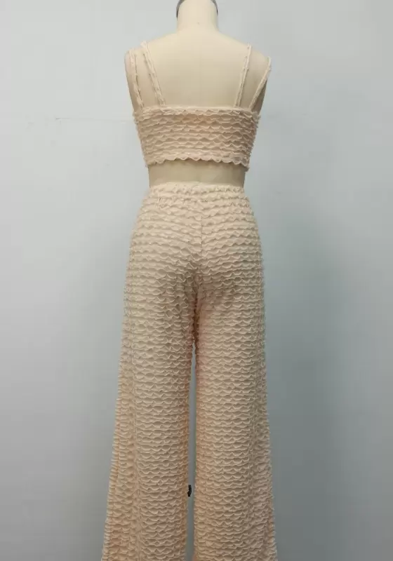 Beige Textured Cami Pants Set​