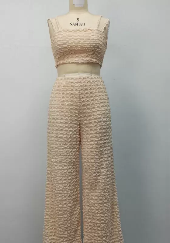 Beige Textured Cami Pants Set​