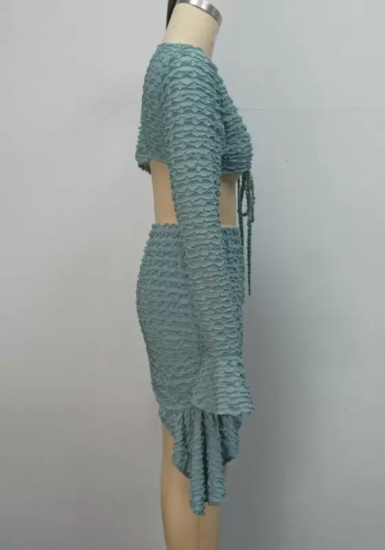 Ruffle Trim Long Sleeve Skirts Set