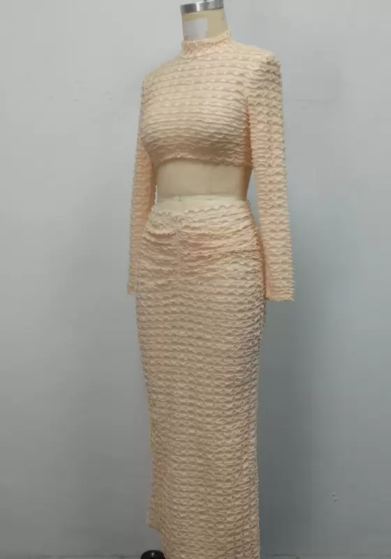 Beige Fishtail Ruched Skirts Set​