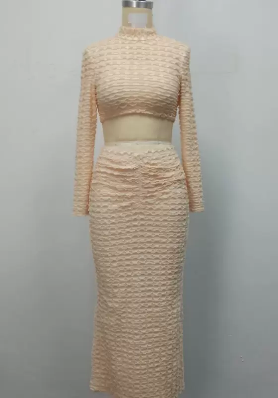 Beige Fishtail Ruched Skirts Set​