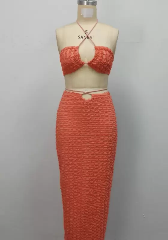 Textured Halter Skirts Set
