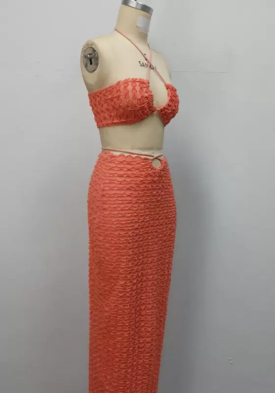 Textured Halter Skirts Set