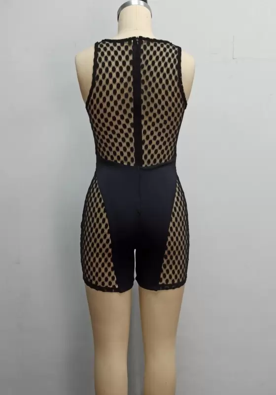 Mesh Cut Out Sleeveless Romper