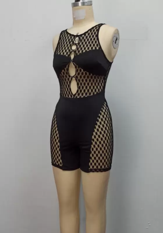 Mesh Cut Out Sleeveless Romper