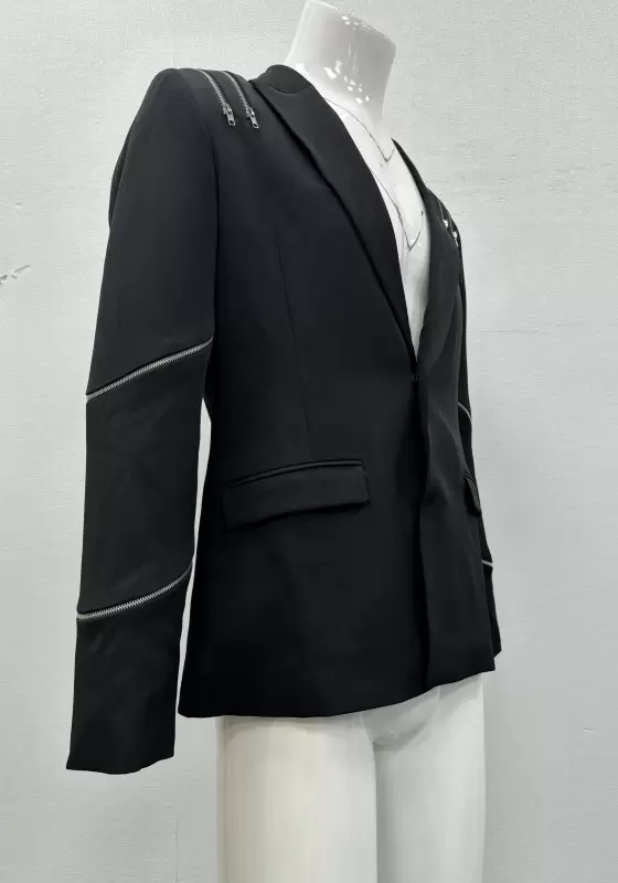  Black Zipper Design Blazer​
