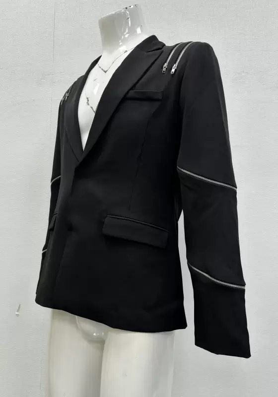  Black Zipper Design Blazer​