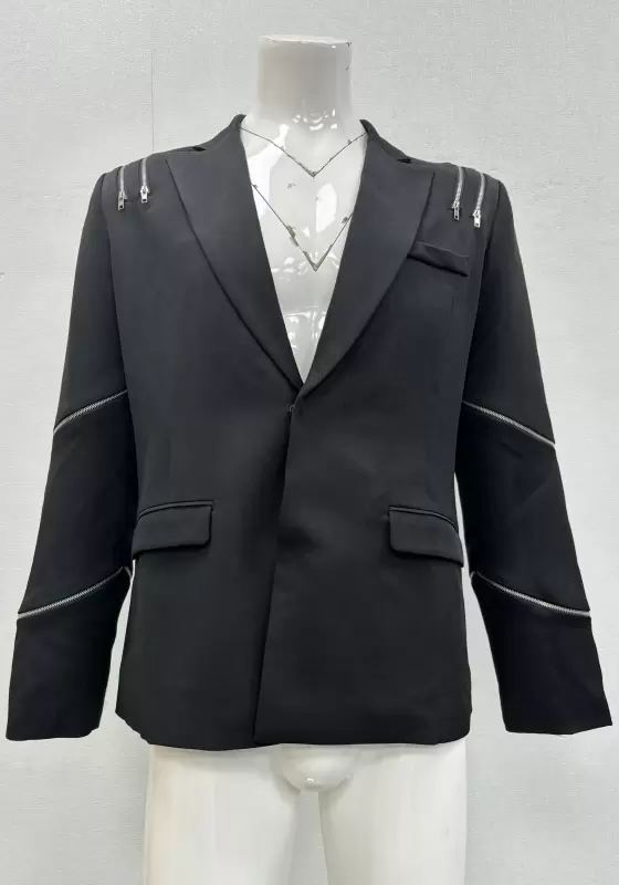  Black Zipper Design Blazer​