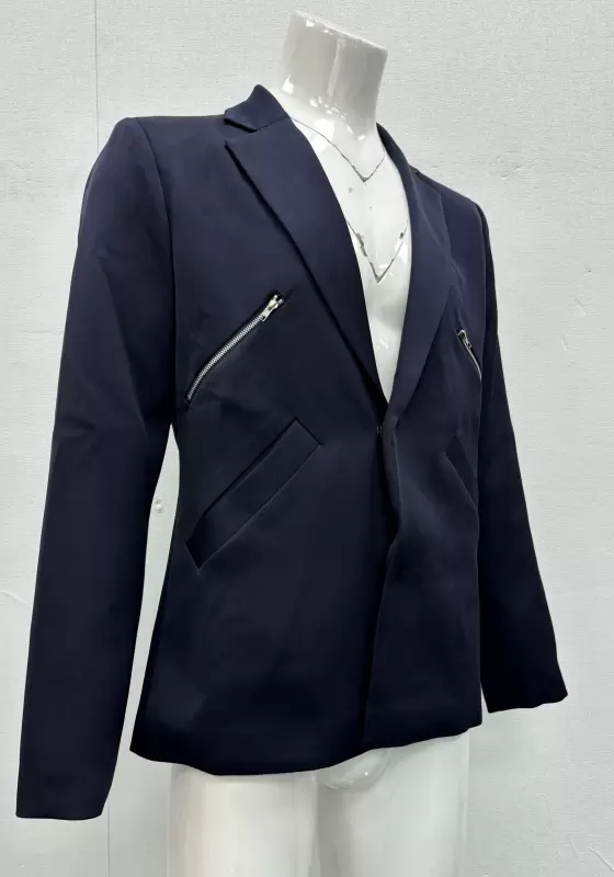 SANBAI Navy Zippered Blazer​
