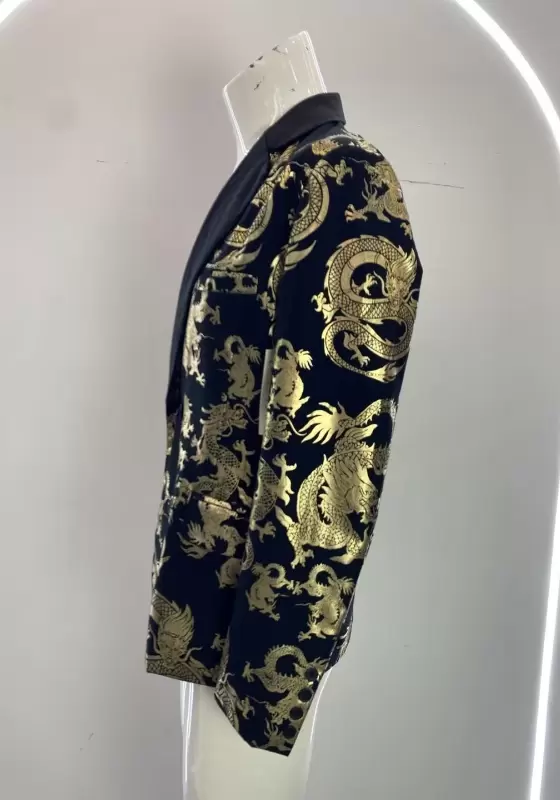 Dragon Print Double Breasted Blazer​