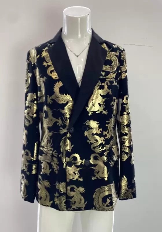 Dragon Print Double Breasted Blazer​
