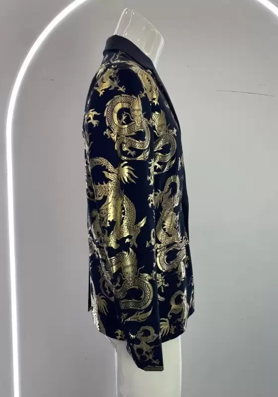 Dragon Print Double Breasted Blazer​