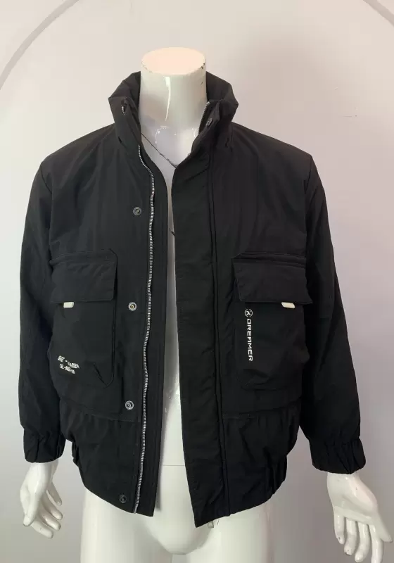Black Stand Collar Zipper Jacket​