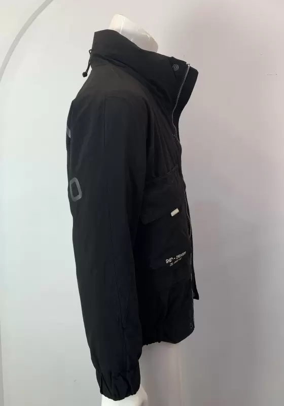 Black Stand Collar Zipper Jacket​