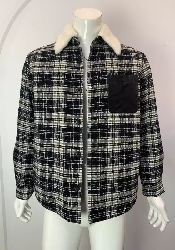 Plaid Button Front Fur Collar Jacket​