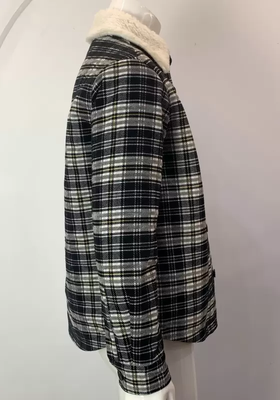 Plaid Button Front Fur Collar Jacket​