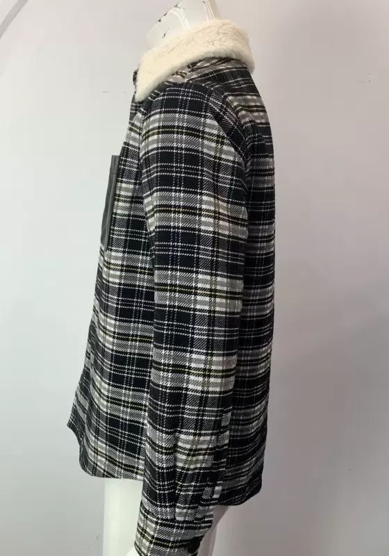 Plaid Button Front Fur Collar Jacket​