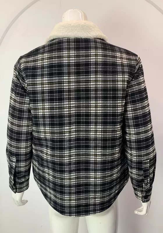 Plaid Button Front Fur Collar Jacket​