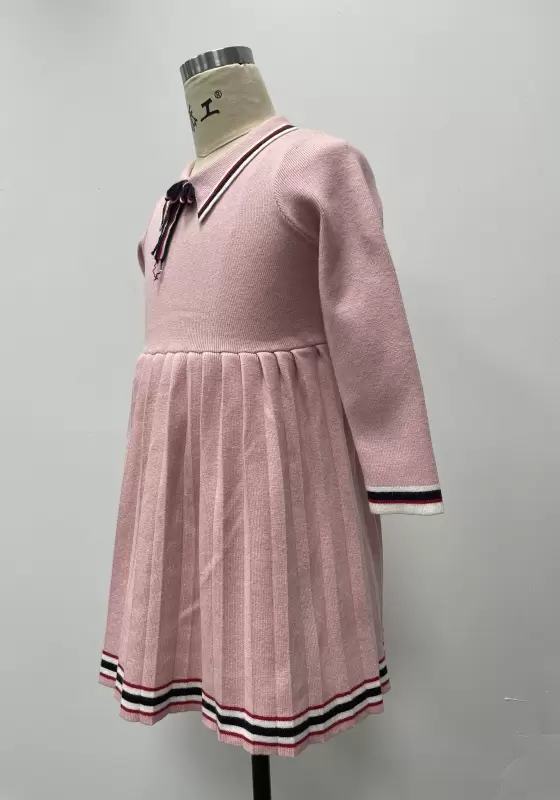 Lapel Tie Knit Pleated Dress