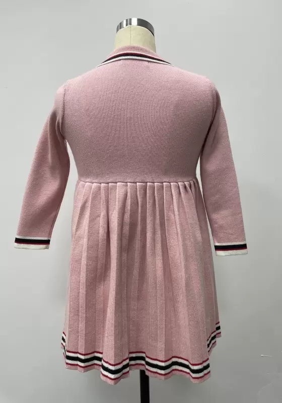 Lapel Tie Knit Pleated Dress