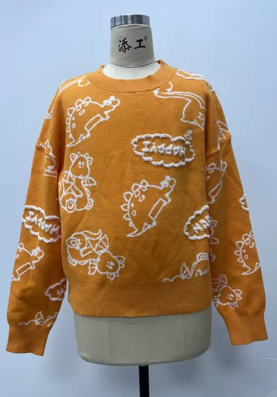 Orange Knit Embroidery Sweater