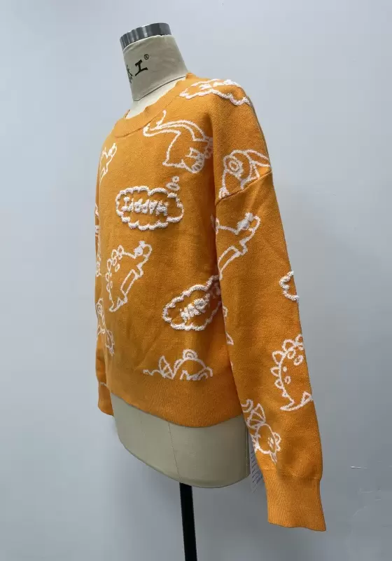 Orange Knit Embroidery Sweater