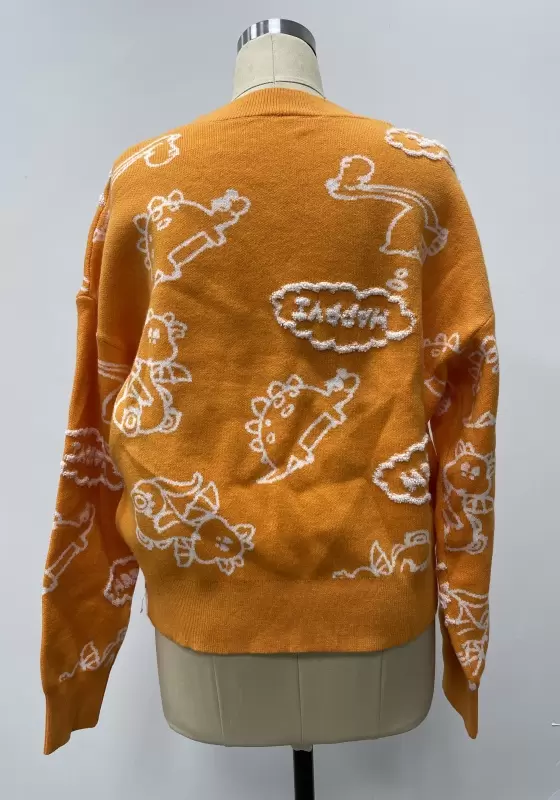 Orange Knit Embroidery Sweater