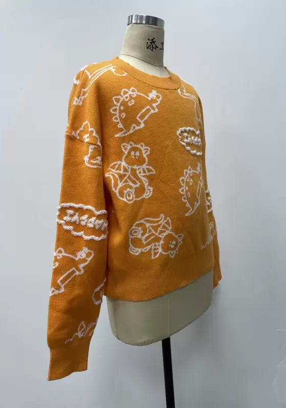 Orange Knit Embroidery Sweater