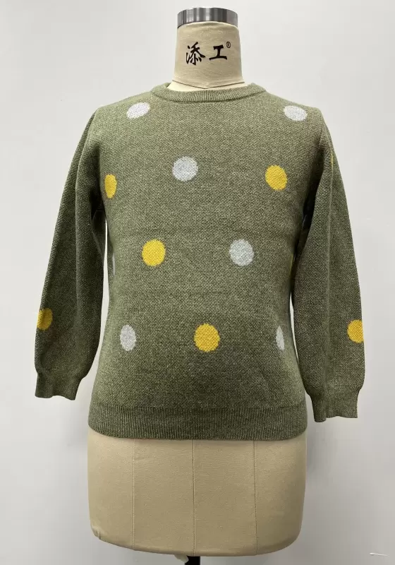 Polka Dots Olive Knit Sweater