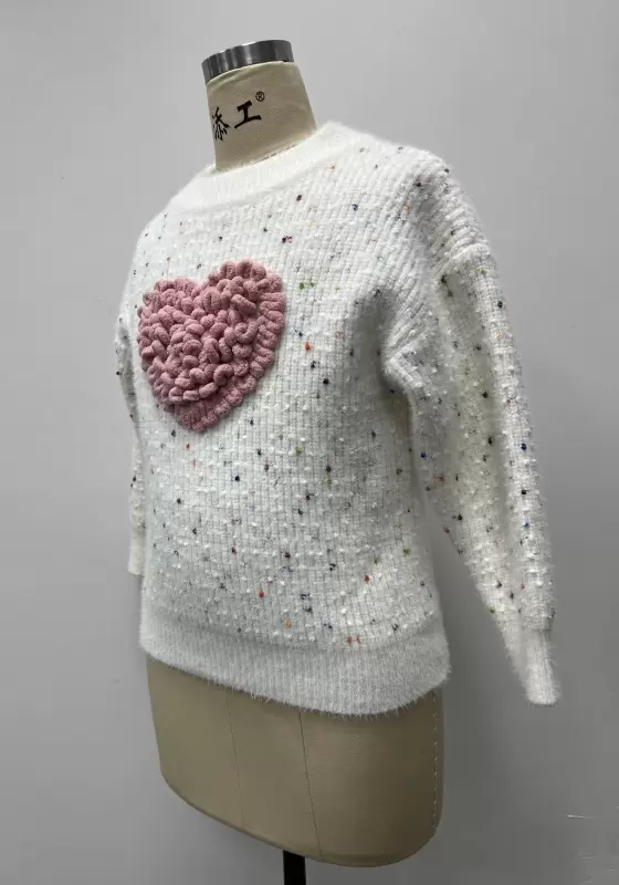 3D Crocheted Heart Knit Sweater