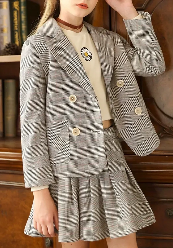 Checkered Double Breasted Suit Set