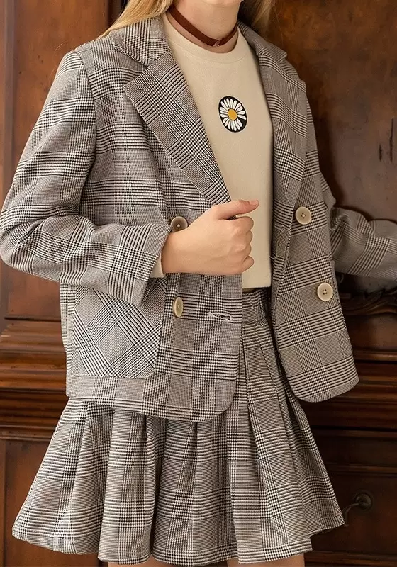 Checkered Double Breasted Suit Set