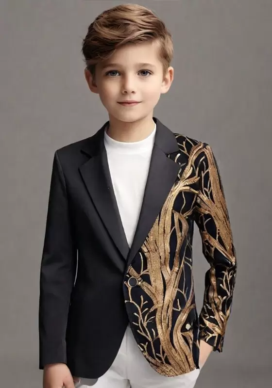 Asymmetric Gold Embroidered Kids' Suit