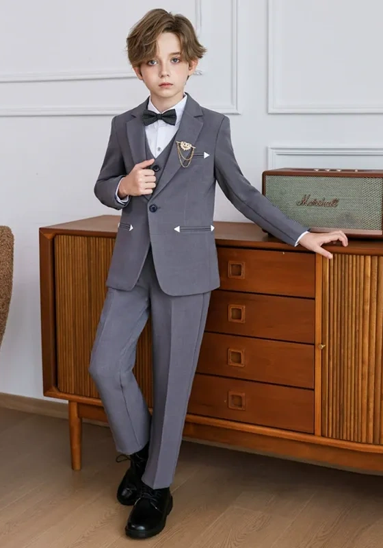 Kids' Gray Single Breasted Suit Set