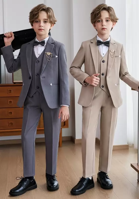 Kids' Gray Single Breasted Suit Set