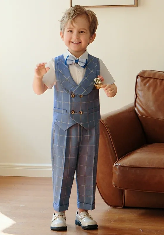 Kids' Double Breasted Plaid Suit Set