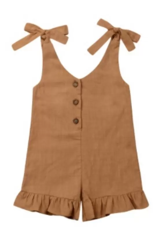 Bow Tie Shoulder Ruffle Trim Romper