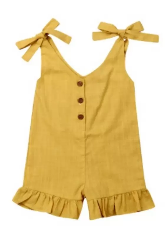 Bow Tie Shoulder Ruffle Trim Romper