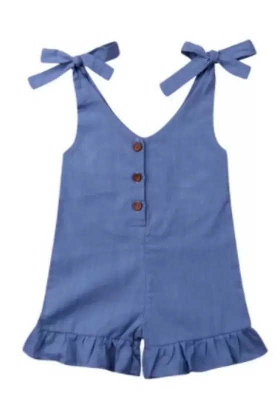 Bow Tie Shoulder Ruffle Trim Romper