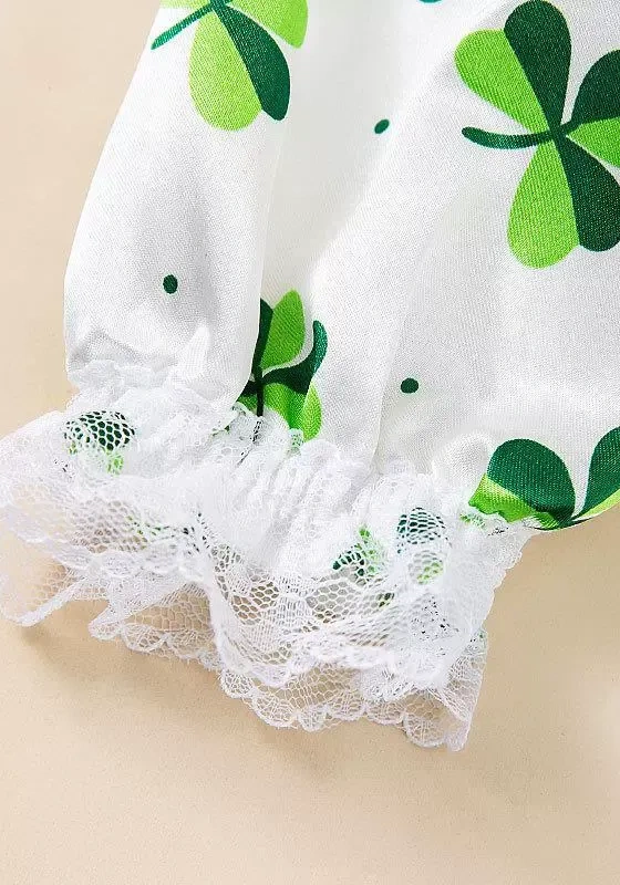 ​​Clover Lace Trim Baby Romper Set