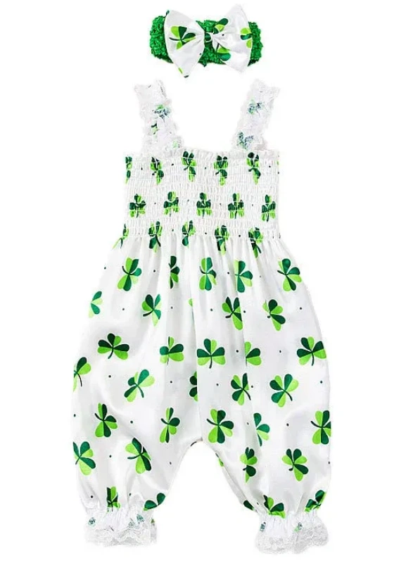 ​​Clover Lace Trim Baby Romper Set